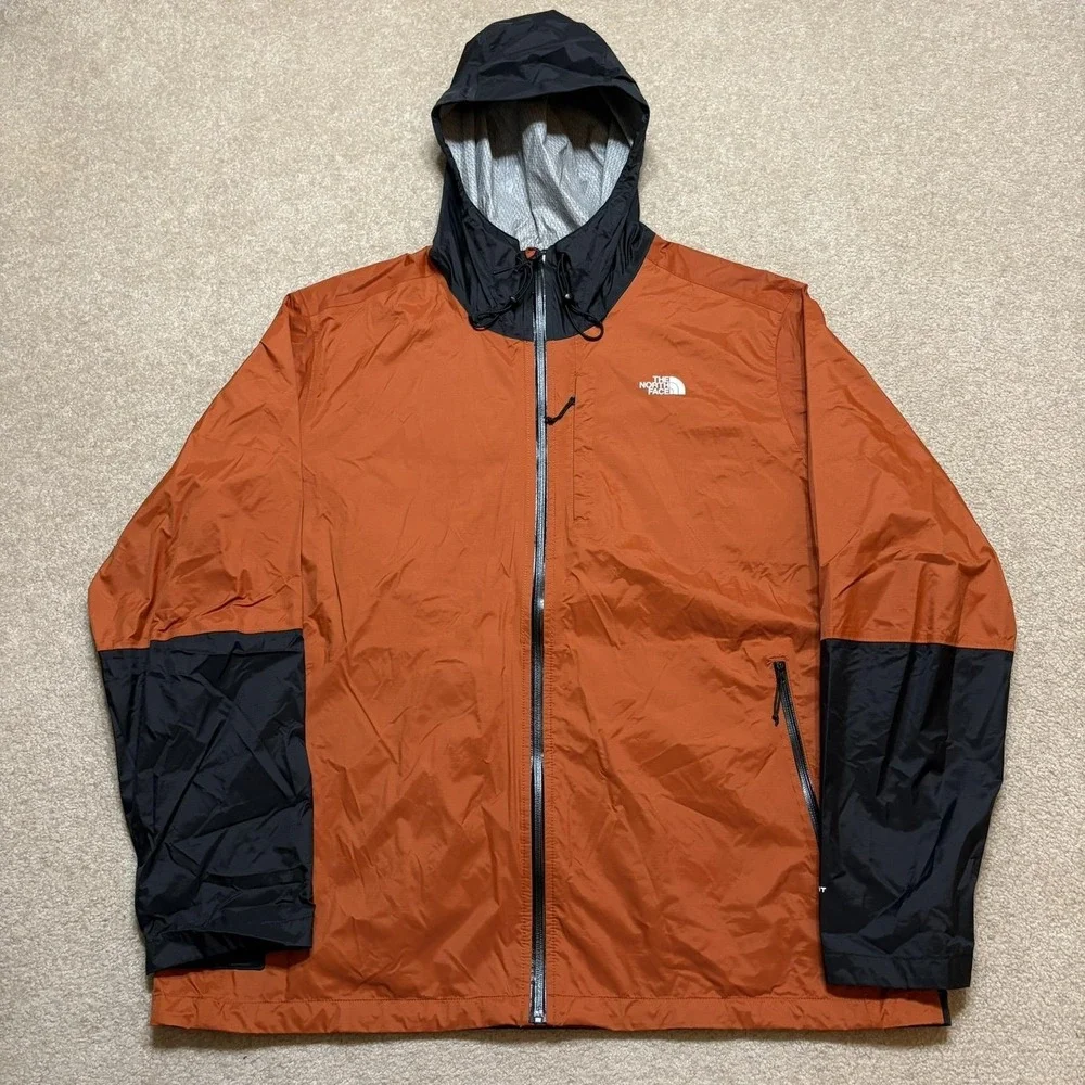 The North Face DryVent Jacket Mens 2XL Orange Black Hooded Rain Shell Waterproof